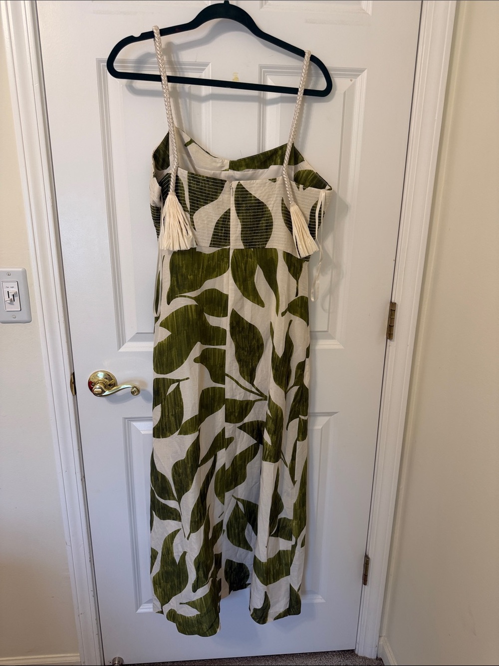 ANTONIO MELANI Olive Green Leaf Print Cream MIDI Dress 10 - Picture 5 of 5